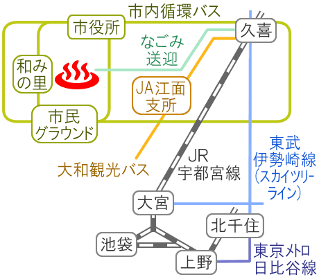 Train and bus route map of Morinoseseragi Nagomi, Saitama Prefecture