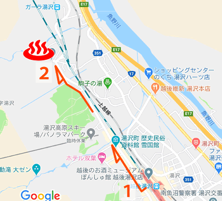 Map of Yamanoyu, Echigo-yuzawa Onsen in Niigata Prefecture