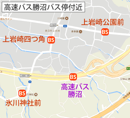 Map and bus stop of Katsunuma Expressway Bus Stop in Yamanashi Prefecture