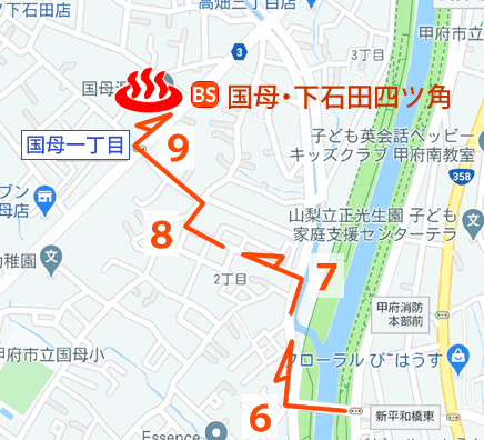 Map and bus stop of Kofu Kokubo-onsen in Yamanashi Prefecture