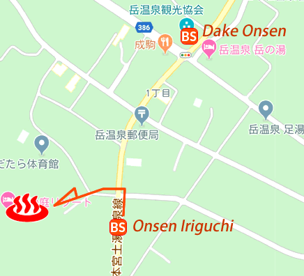 Map and bus stop of Dake Onsen Soranoniwa Resort in Fukushima Prefecture