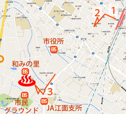 埼玉県久喜市森のせせらぎなごみの地図とバス停
