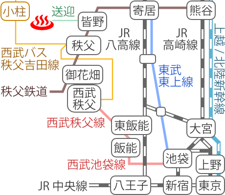 埼玉県秩父川端温泉梵の湯の電車バス路線図
