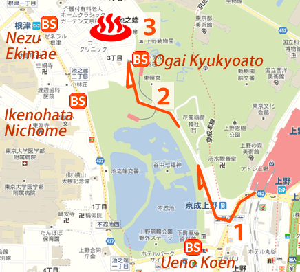 Map and bus stop of Rokuryu-kosen, Taito City, Tokyo