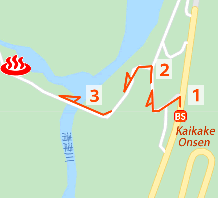 Map and bus stop of Kaikake Onsen in Niigata Prefecture