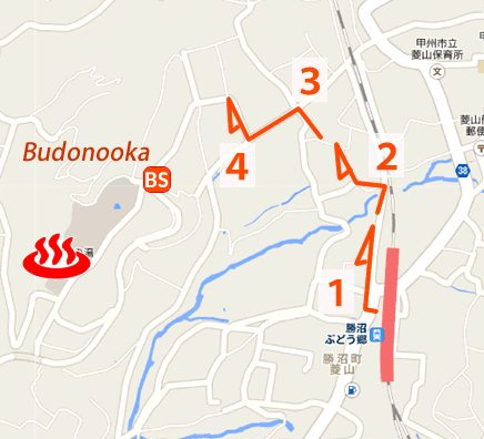 Map and bus stop of Tenkunoyu in Yamanashi Prefecture