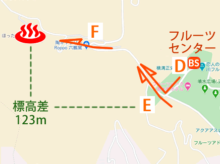 Map and bus stop of Hottarakashi-onsen in Yamanashi Prefecture