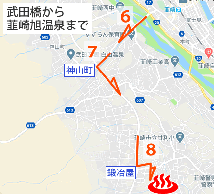Map of Nirasaki Asahi-onsen in Yamanashi Prefecture