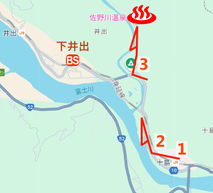 山梨県佐野川温泉の地図とバス停