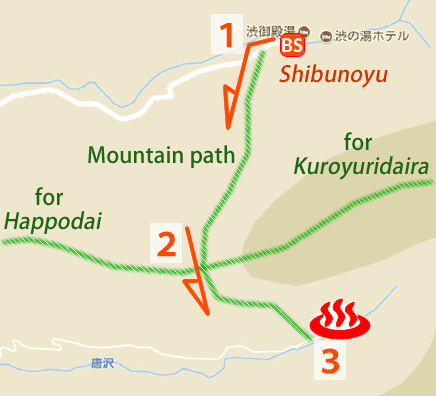 Map and bus stop of Yatsugatake Karasawa-kosen in Nagano Prefecture