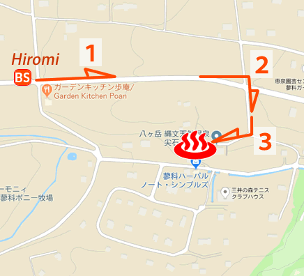 Map and bus stop of Yatsugatake Togariishinoyu in Nagano Prefecture