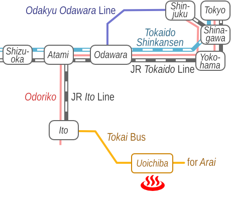 静岡県伊東温泉恵比寿あらいの湯の電車バス路線図