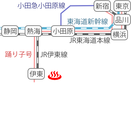 静岡県伊東温泉湯川弁天の湯の電車バス路線図