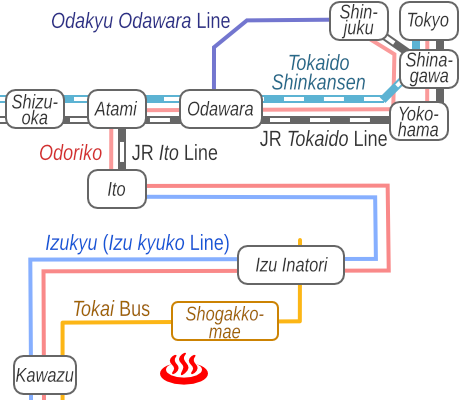 静岡県稲取温泉石花海の電車バス路線図